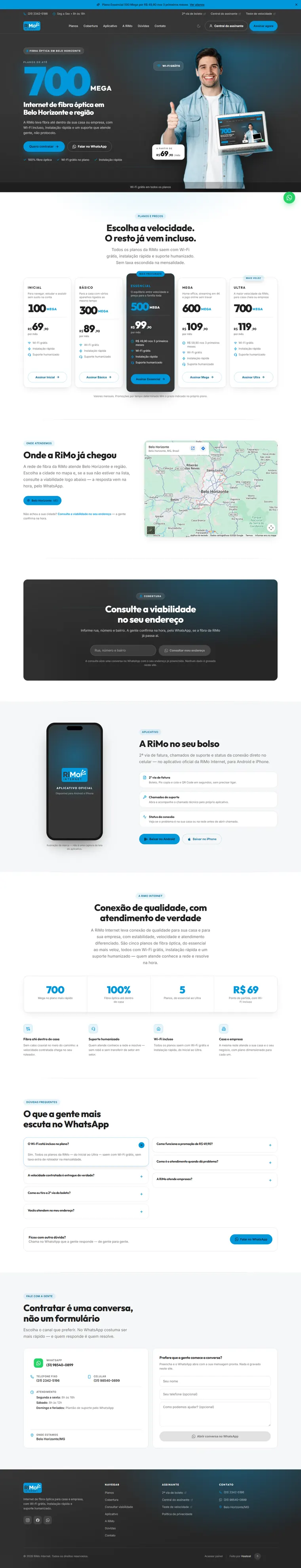 Site do provedor de internet RiMo Internet criado pela Hostcel