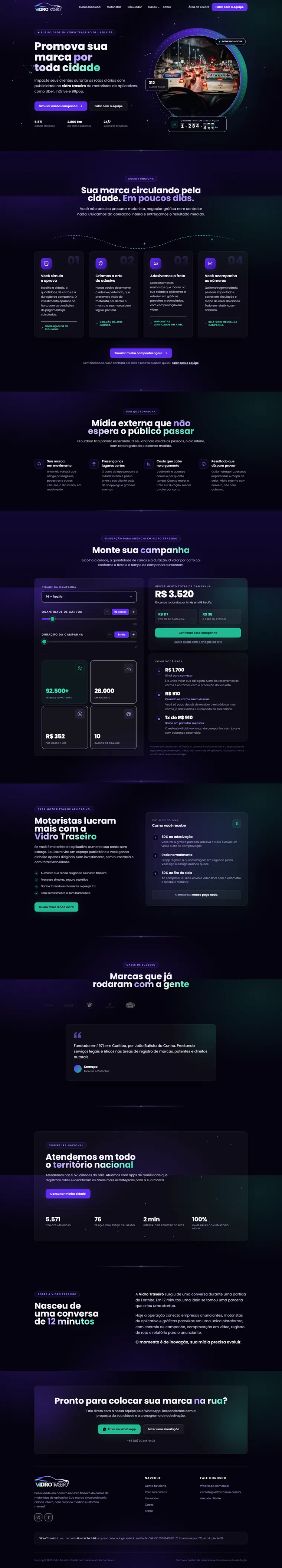 Site do provedor de internet Vidro Traseiro criado pela Hostcel